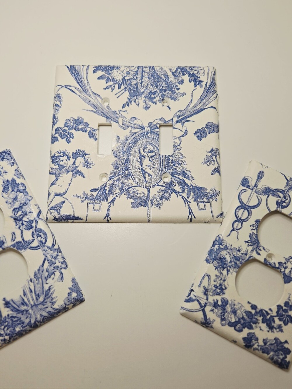 Blue Toile Decorative Light Switch Plate and Outlet Cover Set - Home Wall Decor